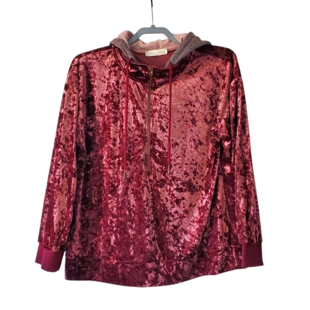 Revolve Gilded Intent Crushed Velvet Y2K Urban Streetwear Quarter Zip Hoodie L
